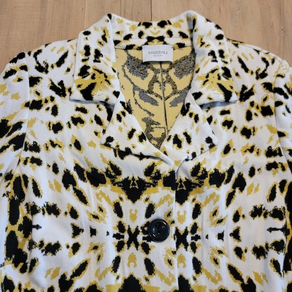 Stizzoli Blazer Jacket Knit Vintage Shoulder Pads Italy Animal Print Est Sz M - Picture 3 of 11